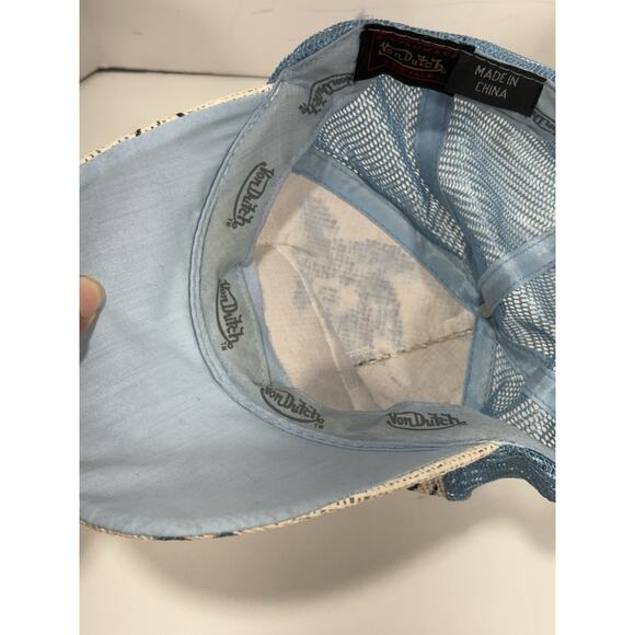 Von Dutch Floral Blue White Mesh Trucker Hat Adjustable Snapback Mesh Y2K RARE